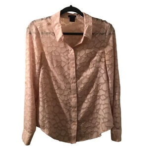Ann Taylor Womens Pink Textured Long Sleeve Button-Down Blouse Top Size 0